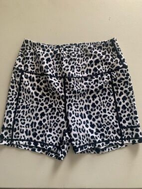 High Rise Black & White Leopard Print Bike Shorts for Women